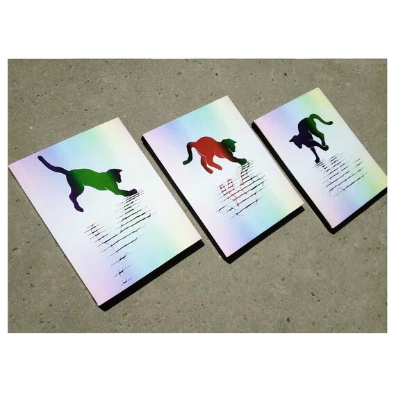 Rainbow Cats triptych three (3) panels, Giclee, Canvas Wall Art Movie Prop Art - Picture 6 of 9